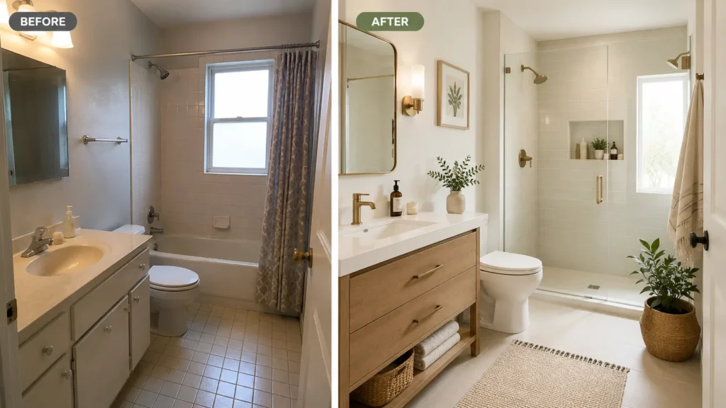 Before and after small bathroom decor transformation