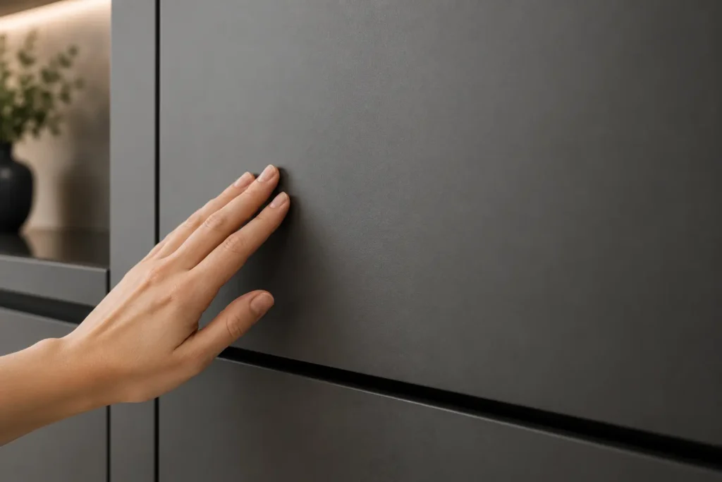 Close-up of matte fingerprint-resistant cabinet surface