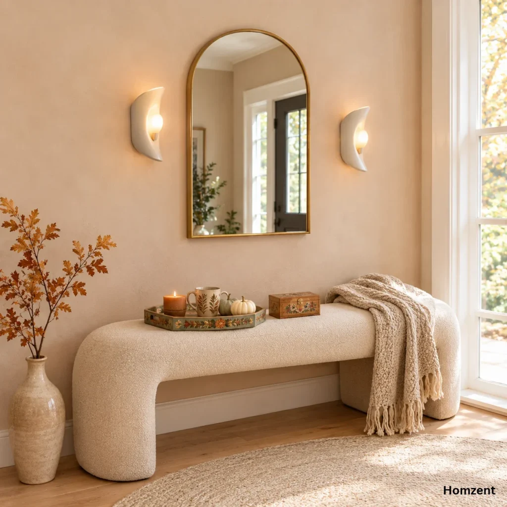 Cozy-Autumn-Entryway-with-Arched-Mirror