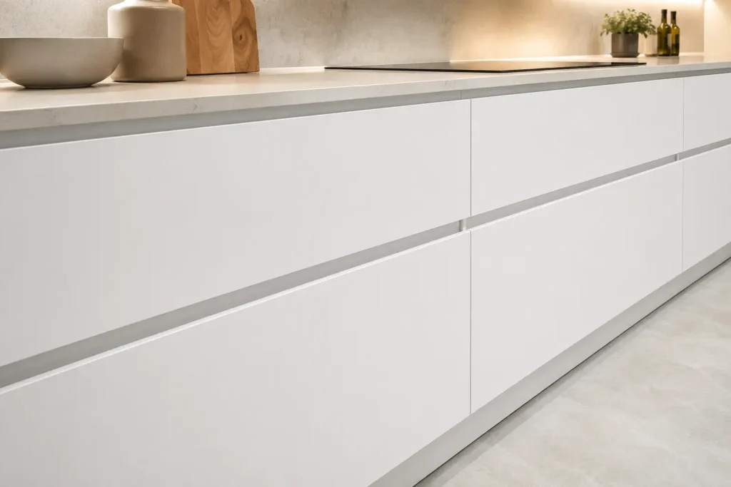 Handleless-matte-white-flat-front-cabinets