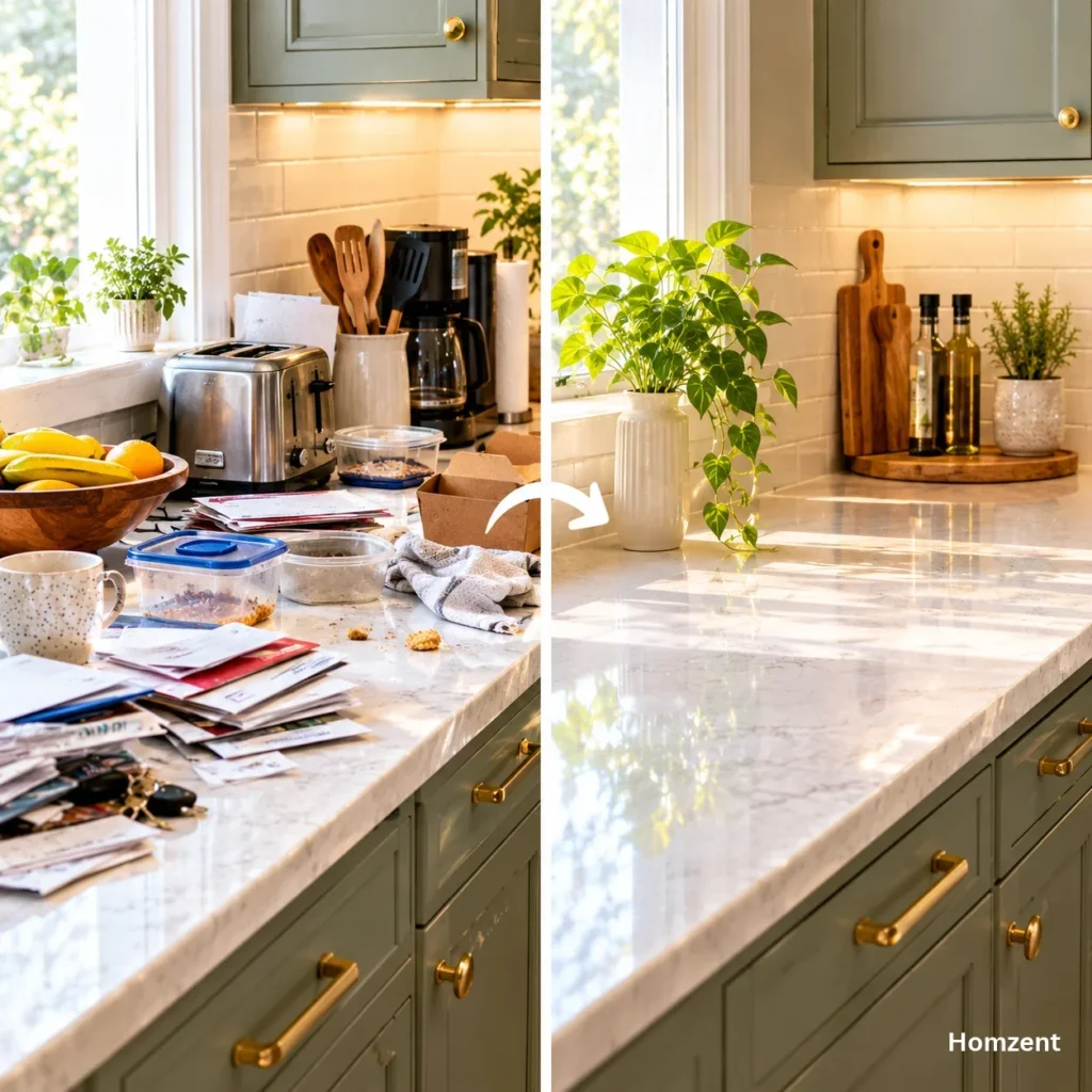 Kitchen-counter-decluttering-before-and-after-cleaning
