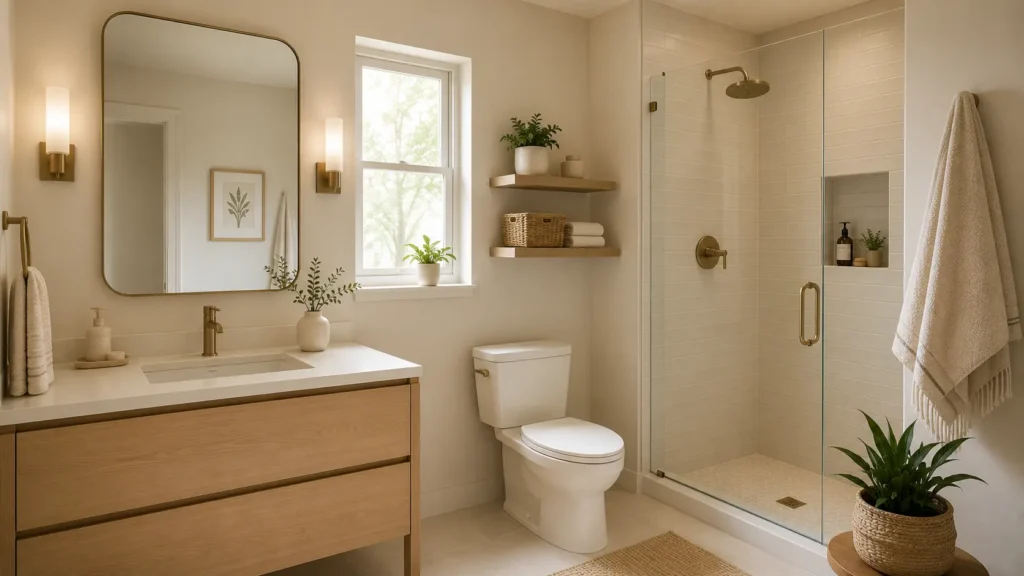 Small bathroom color ideas with light monochrome palette