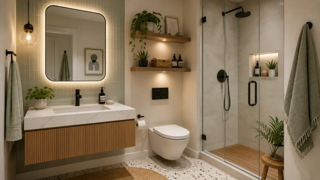 Small bathroom storage ideas with floating vanity