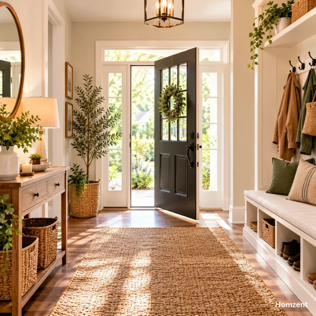 Sunlit-Scandinavian-Entryway-with-Greenery