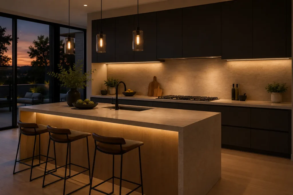 Under-cabinet lighting and pendant glow