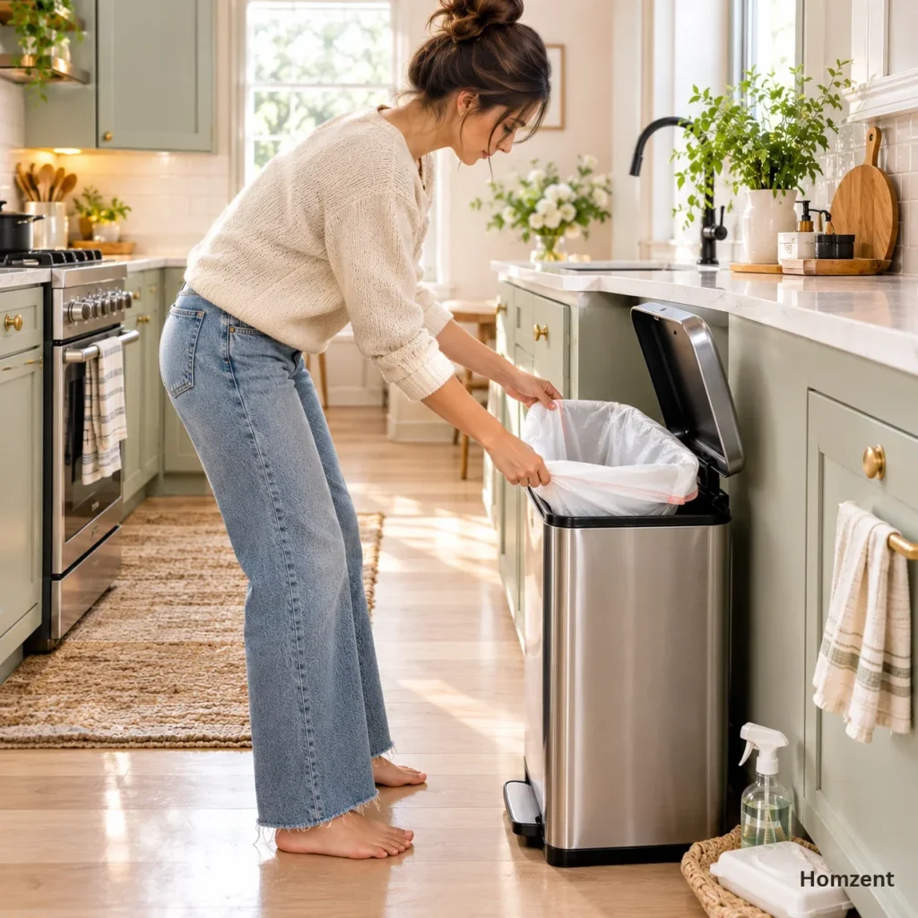 Woman-Lining-a-Kitchen-Trash-Can