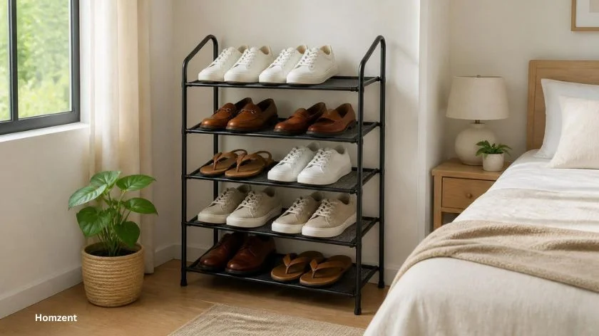 A-black-metal-5-tier-open-shoe-rack