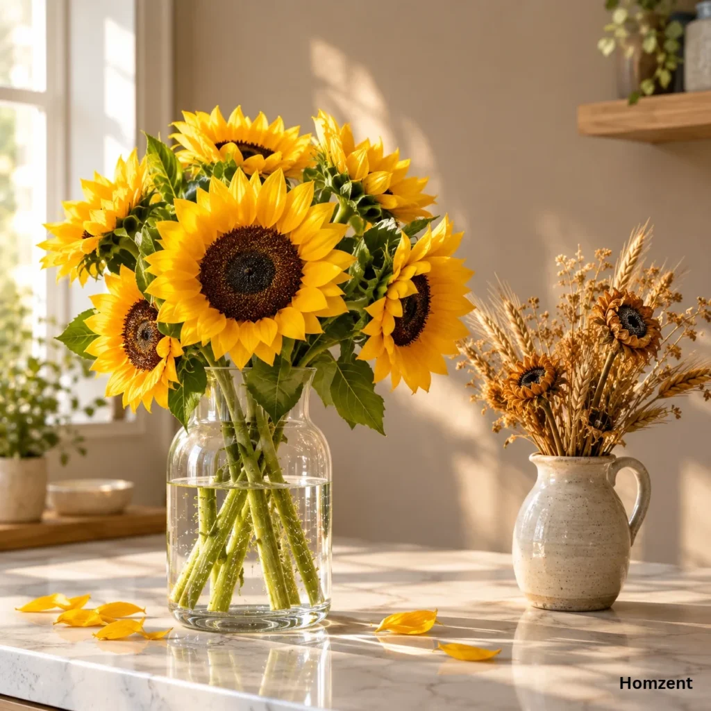 Real-sunflowers-kitchen-decor-centerpiece