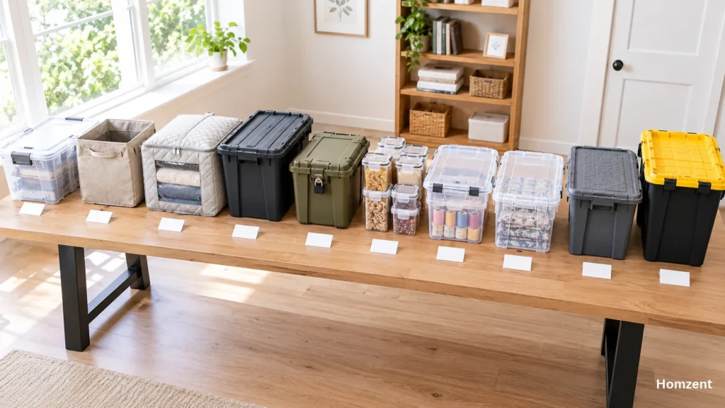 Side-by-side-comparison-of-all-10-storage-bins-arranged-on-a-table-with-category-labels
