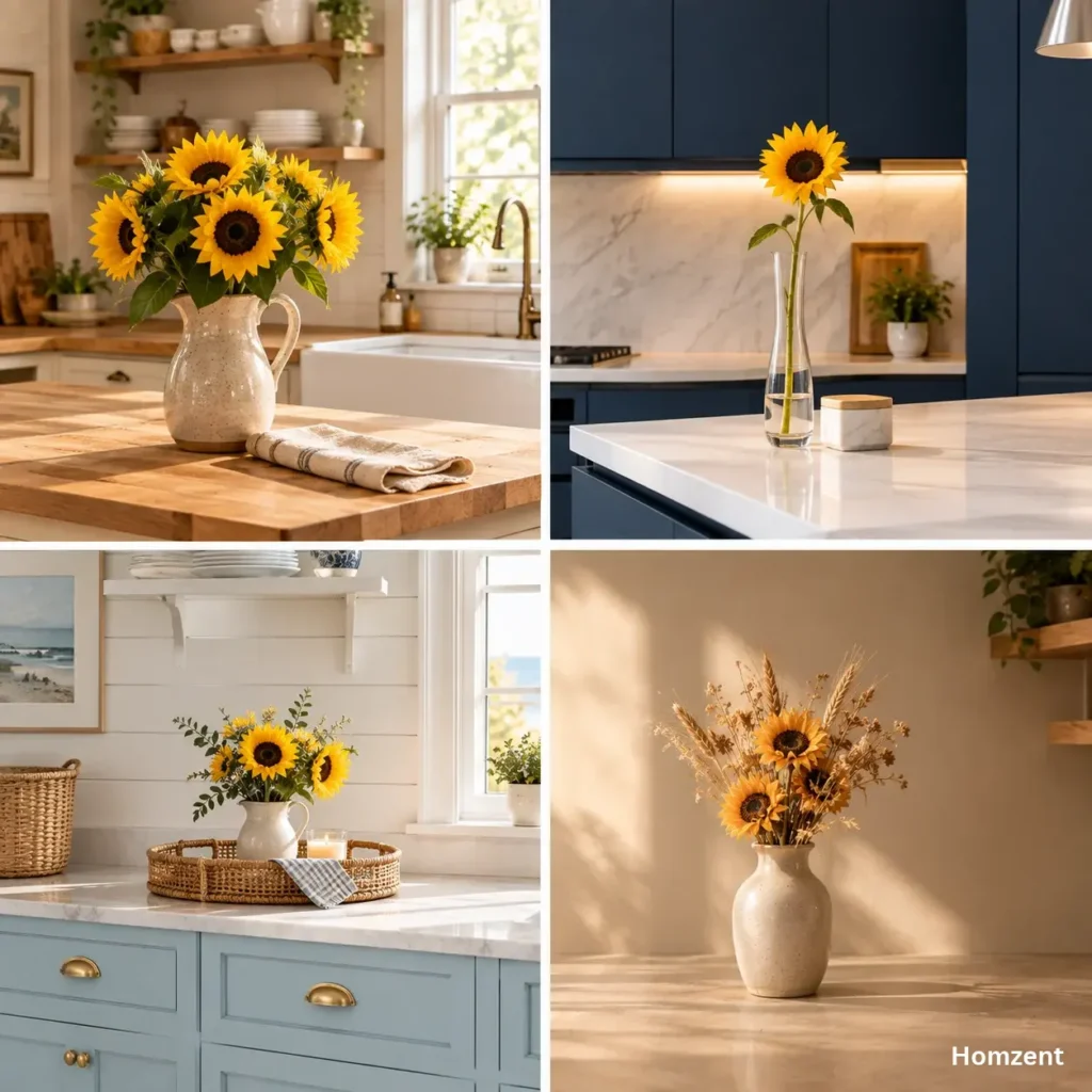 Sunflower decor paired with different kitchen styles